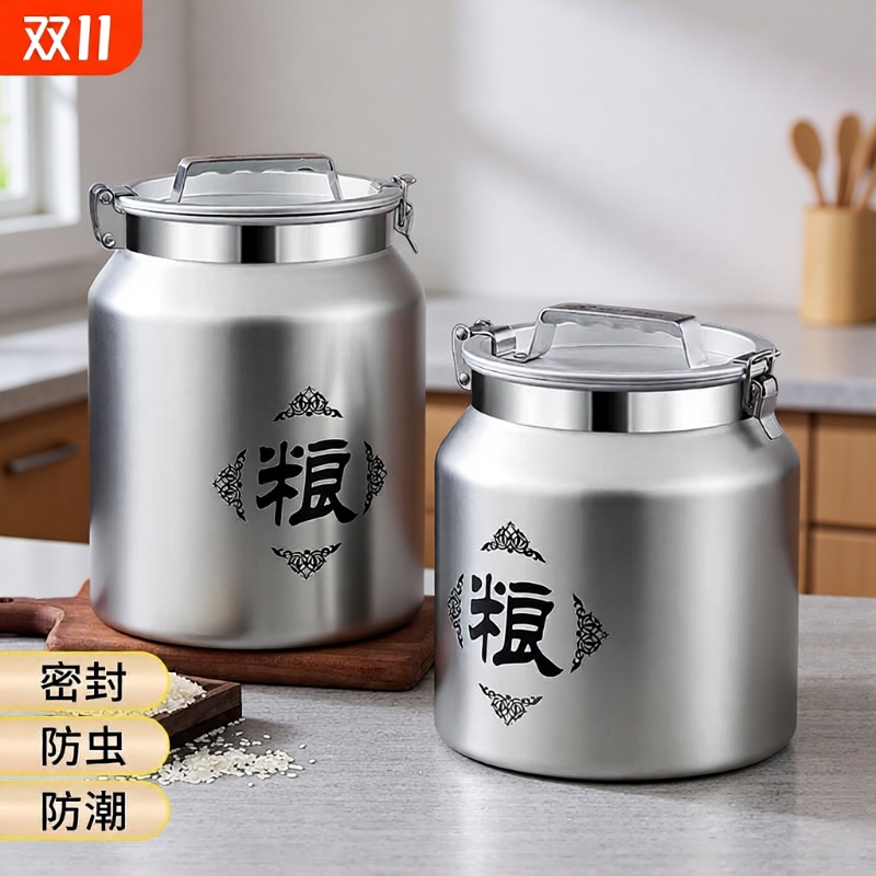 米桶家用防虫防潮密封米缸不锈钢储粮桶装面粉储存罐容器2025新款