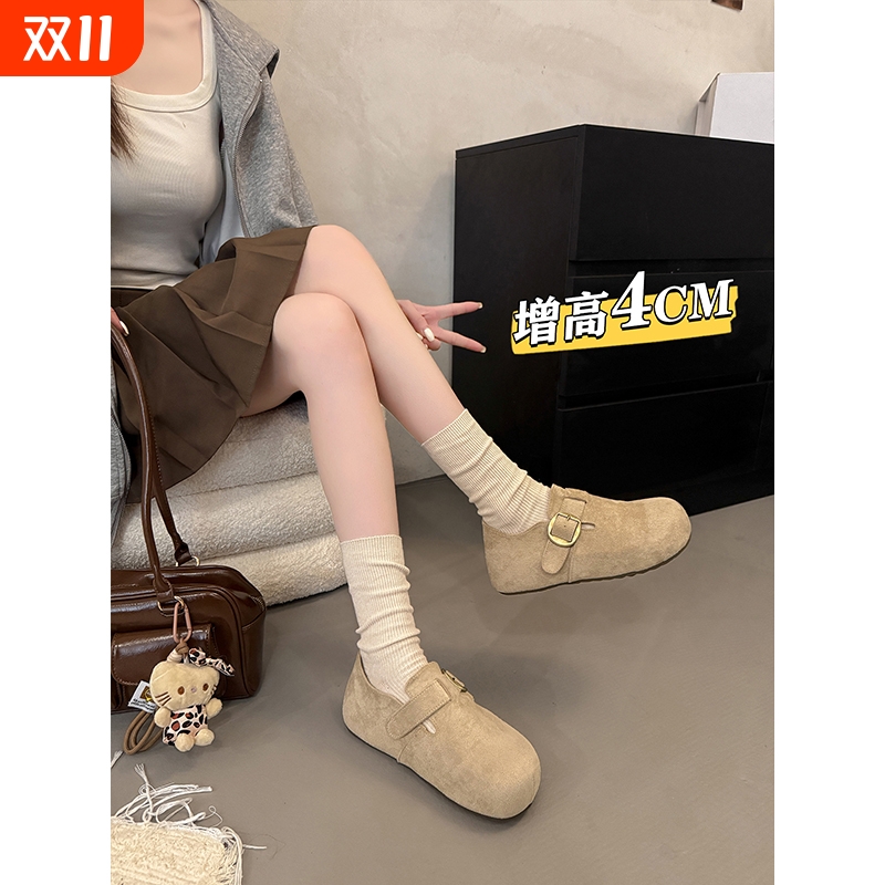 厚底内增高全包勃肯鞋女鞋子2025新款秋一脚蹬博肯单鞋乐福豆豆鞋