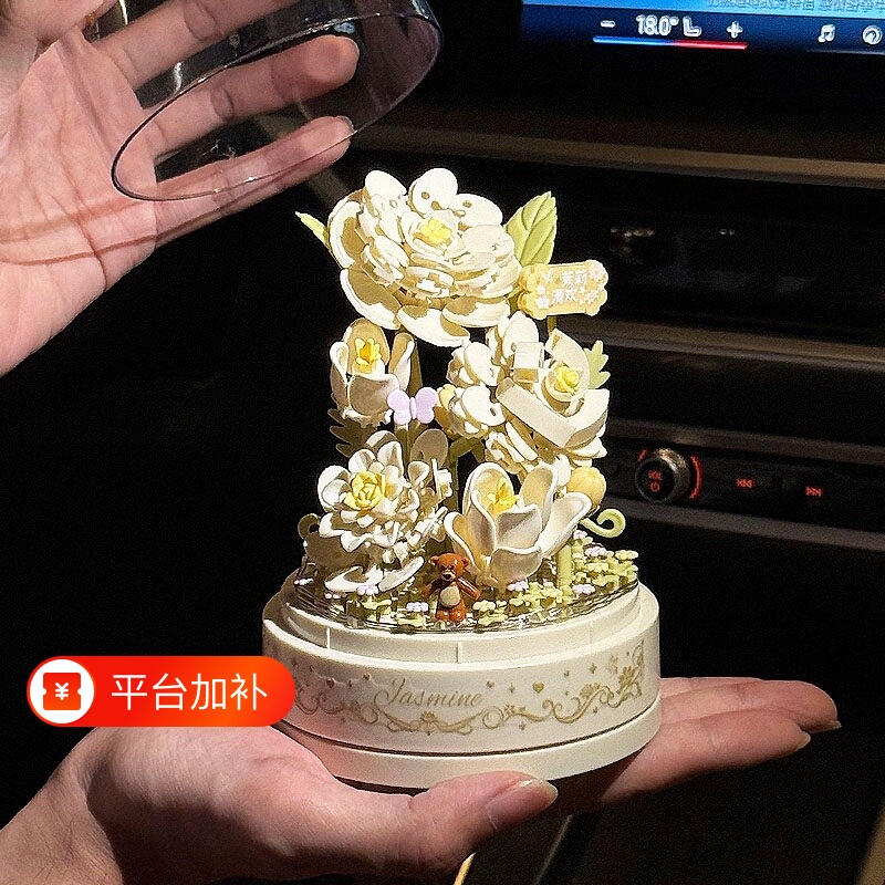 积木花拼装永生玫瑰花束盆栽玩具花朵手工diy送闺蜜女孩生日礼物