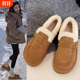 冬一脚蹬雪地靴豆豆棉鞋 女2025新款 毛毛鞋 厚底加绒保暖全包勃肯鞋