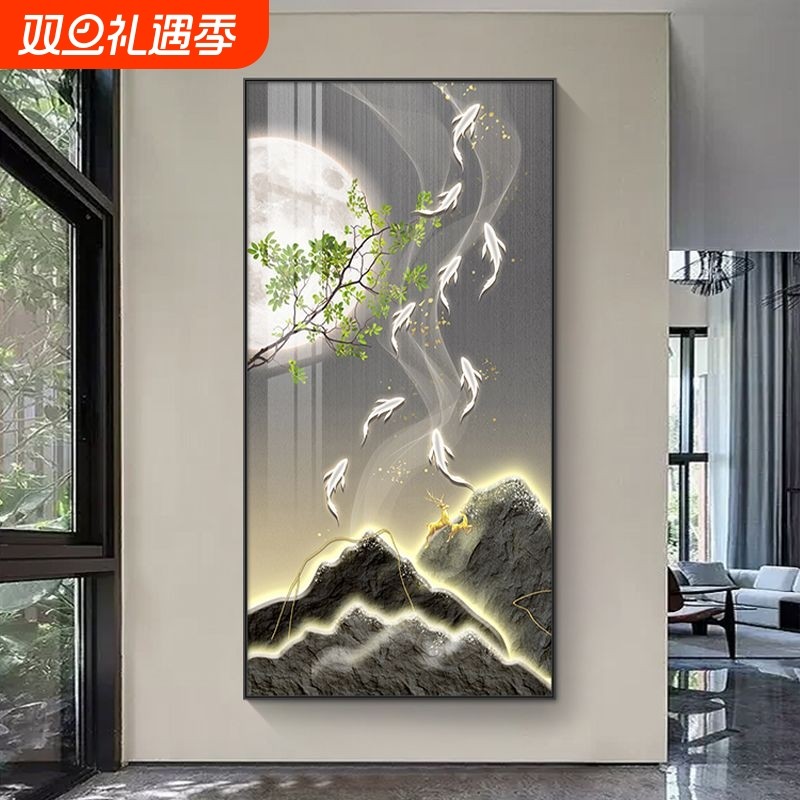 轻奢高级感九鱼图玄关装饰画入户门走廊过道挂画现代简约客厅壁画