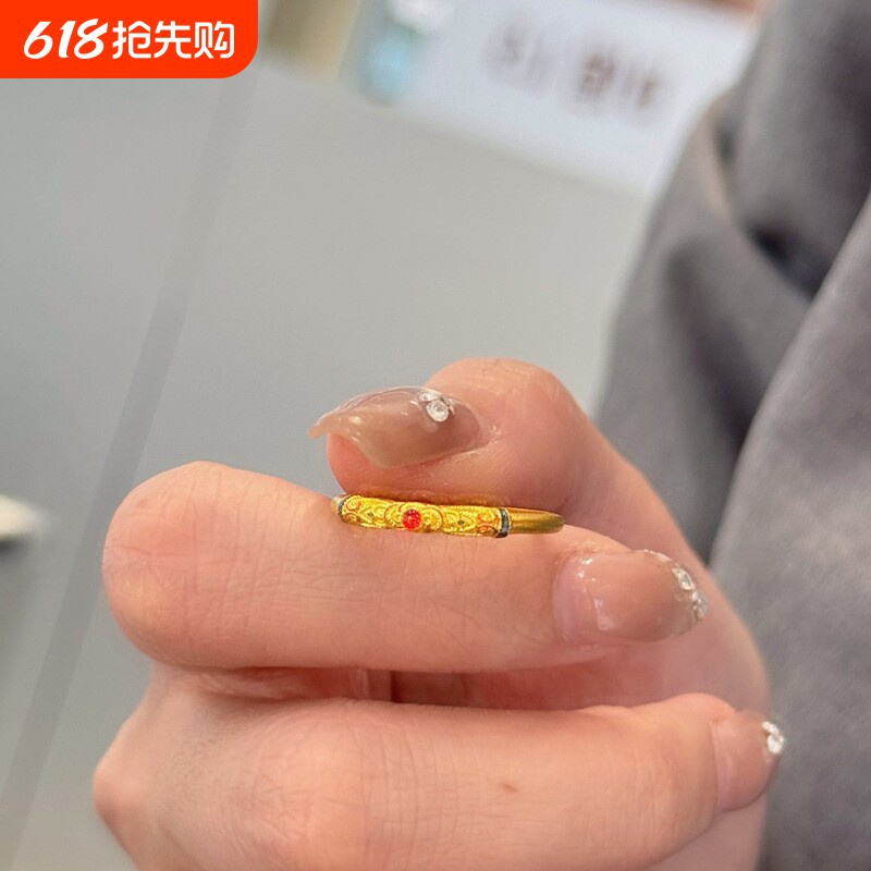 新中式雕花珐琅镶嵌戒指复古宫廷风高级感轻奢精致指环开口调节