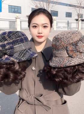 假发帽子女新款中老年洋气妈妈渔夫帽子时尚礼帽全头套帽骑行登山
