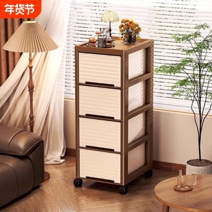 中古风零食小推车置物架落地家用客厅可移动储物收纳柜抽屉式收纳