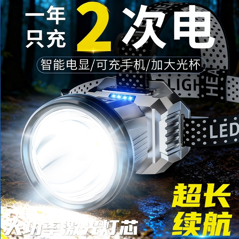 公牛适用头灯2025新款强光超亮头戴式照明灯户外登山感应超长续航