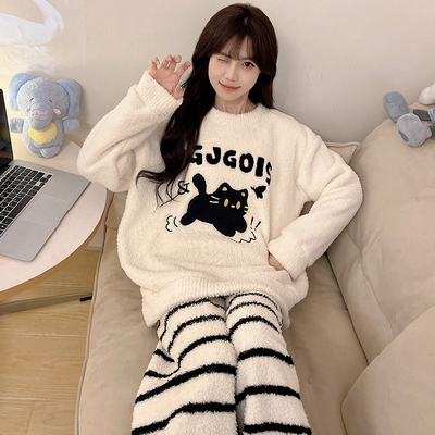 腊肠狗半边绒睡衣女秋冬季珊瑚绒