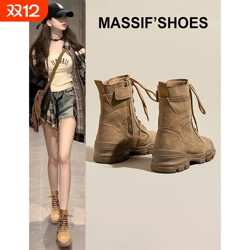 帆布马丁靴女2025新款夏季靴子户外真皮单靴登山鞋沙漠靴厚底短靴