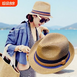 沙滩帽子女夏季韩版学生时尚休闲百搭海边遮阳防晒太阳帽亲子草帽