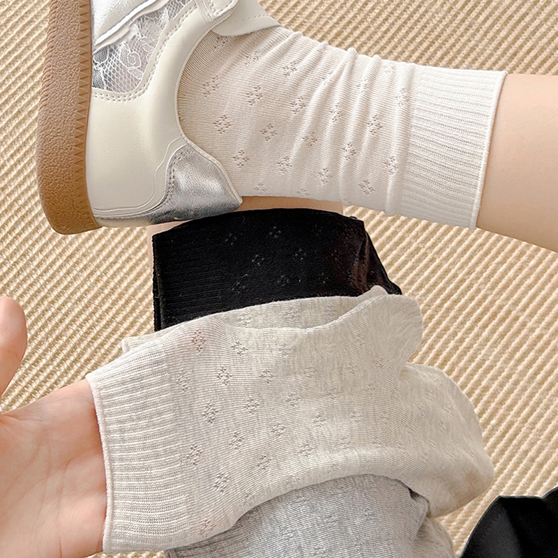 韩系芭蕾风网眼碎花堆堆袜女款