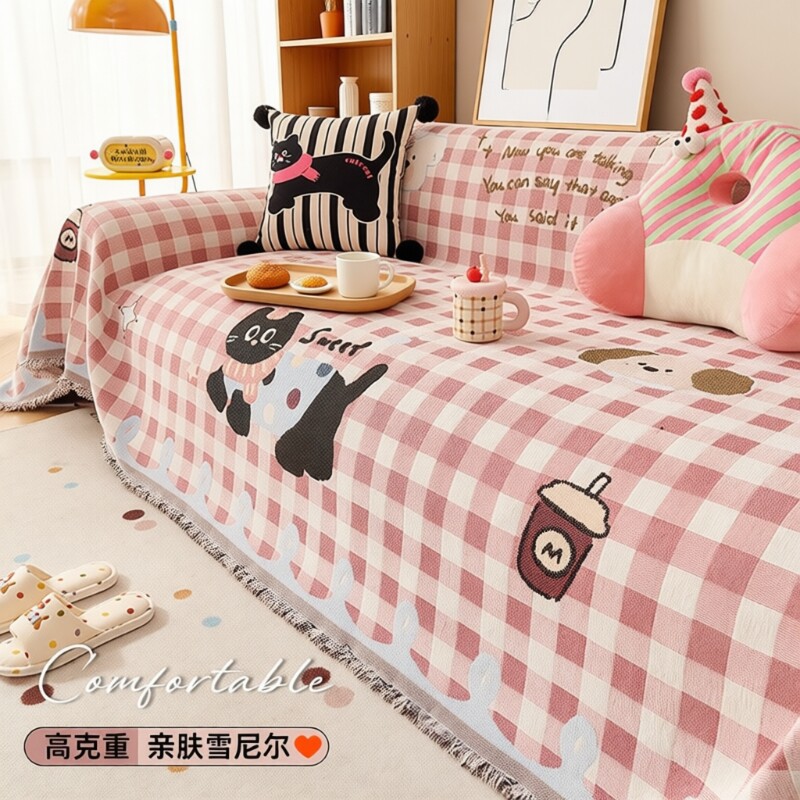 奶油风多巴胺沙发盖布2025新款沙发巾全盖防猫抓防滑沙发套垫客厅