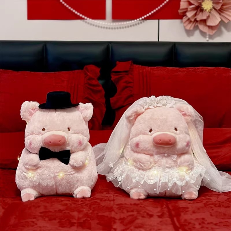 薇妮婚品结婚压床娃娃一对婚纱小猪婚庆公仔玩偶喜字抱枕新婚礼物