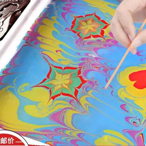 水拓画儿童画画颜料套装水粉浮水画颜料水印指画湿拓画材料水上作