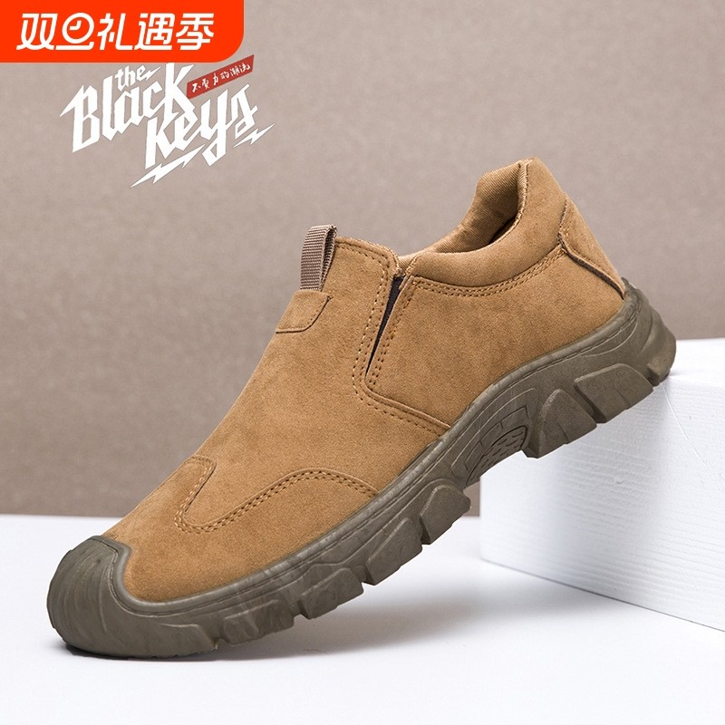 春秋新款男士一脚蹬劳保鞋厚底耐磨健步鞋防滑懒人户外工装鞋走路