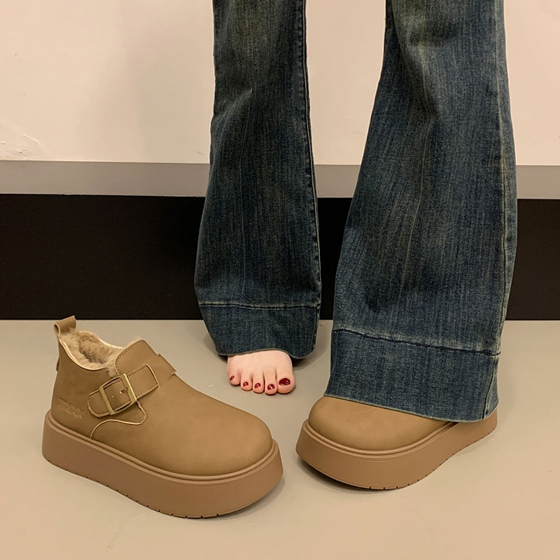 香港真皮厚底勃肯鞋加绒加厚保暖棉鞋一脚蹬雪地靴女冬季2025新款