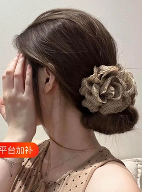 秋冬感山茶花抓夹后脑勺盘发鲨鱼夹波点玫瑰花发抓短发黑色棕色