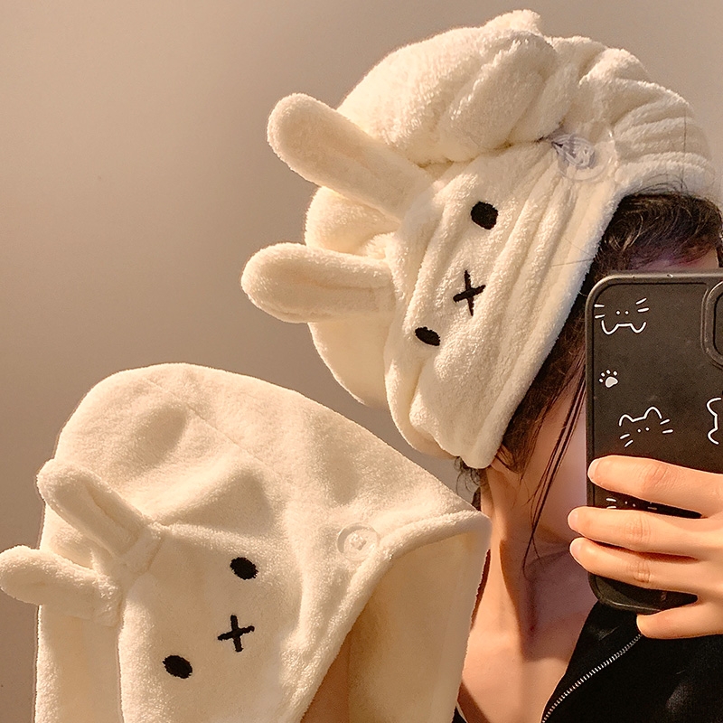 兔干发帽女超强吸水速干新款珊瑚绒可爱厚浴帽包头发毛巾旅行