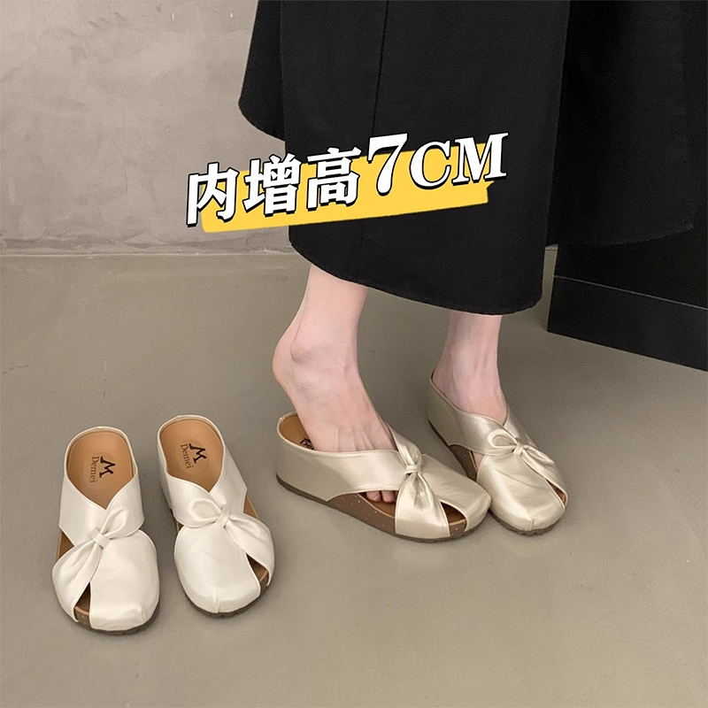 内增高厚底高跟勃肯鞋包头半拖鞋女夏外穿2025新款配裙子凉拖鞋子