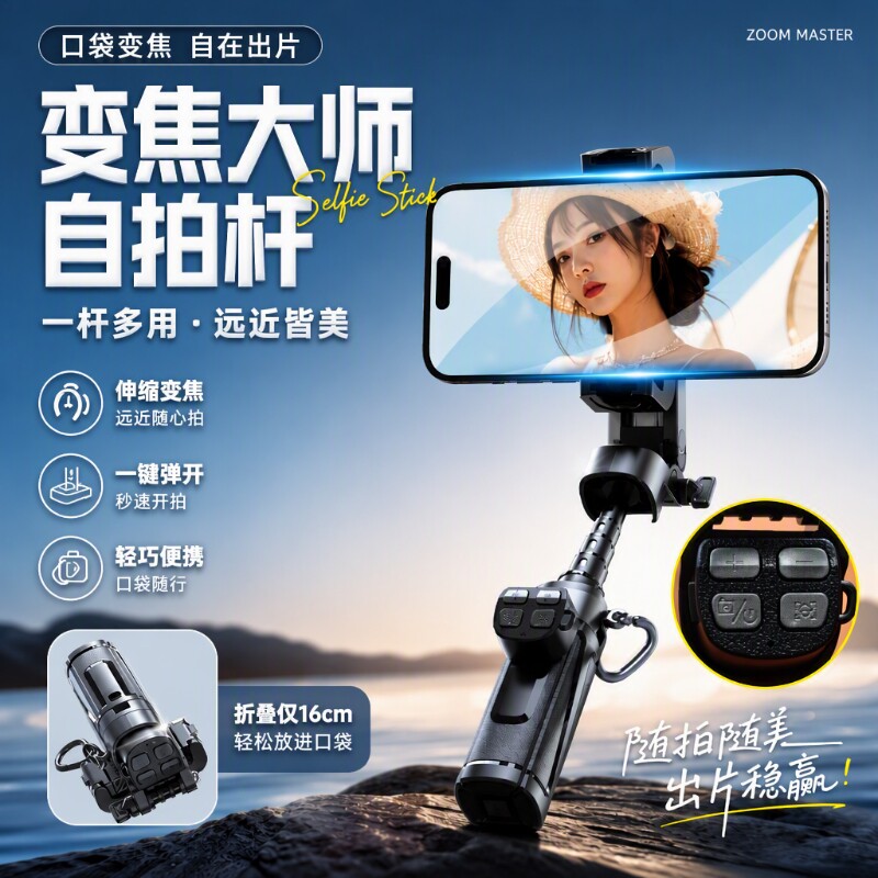 2026新款四键无极变焦自拍杆图片