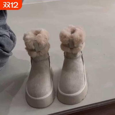 真皮厚底雪地靴女2025冬季新款皮毛一体短靴加绒保暖东北棉鞋灰色