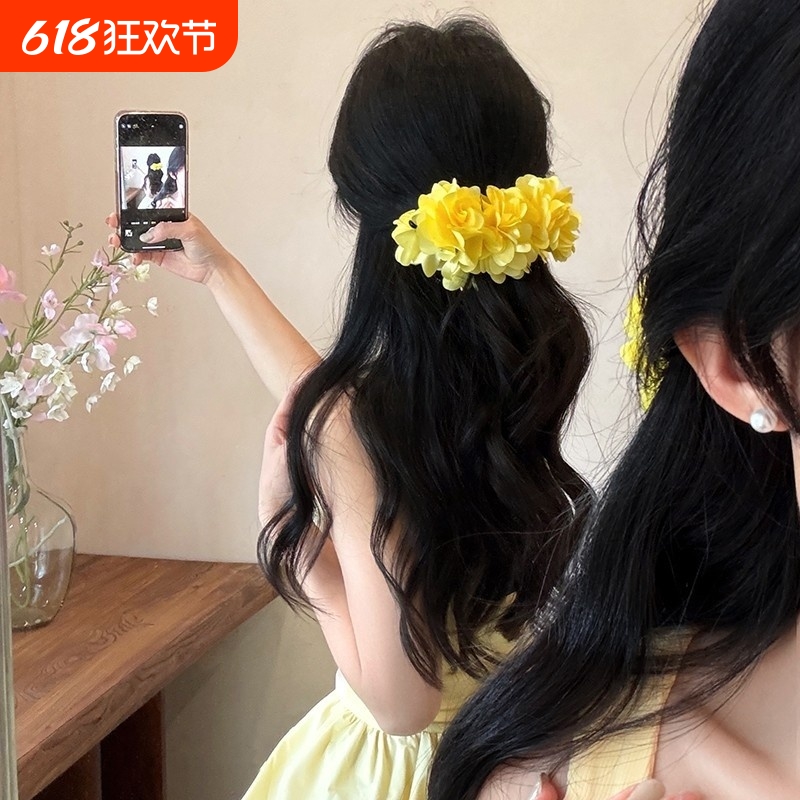 海洋奇缘海边美人鱼造型超大香蕉夹森系花花抓夹横着的香蕉夹发饰