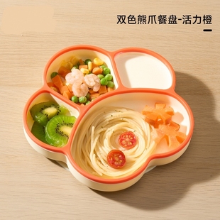 12吸管吸附 猫爪铂金硅胶餐盘宝宝喂养餐具分格儿童吸盘三件套装