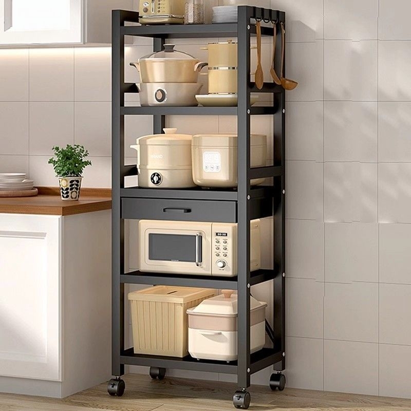 厨房置物架夹缝落地多层微波炉烤箱架锅具多功能收纳架碳钢杂物