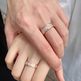 钉子戒指男女18K玫瑰金love满天星情侣对戒指环黄金白金窄版 宽版