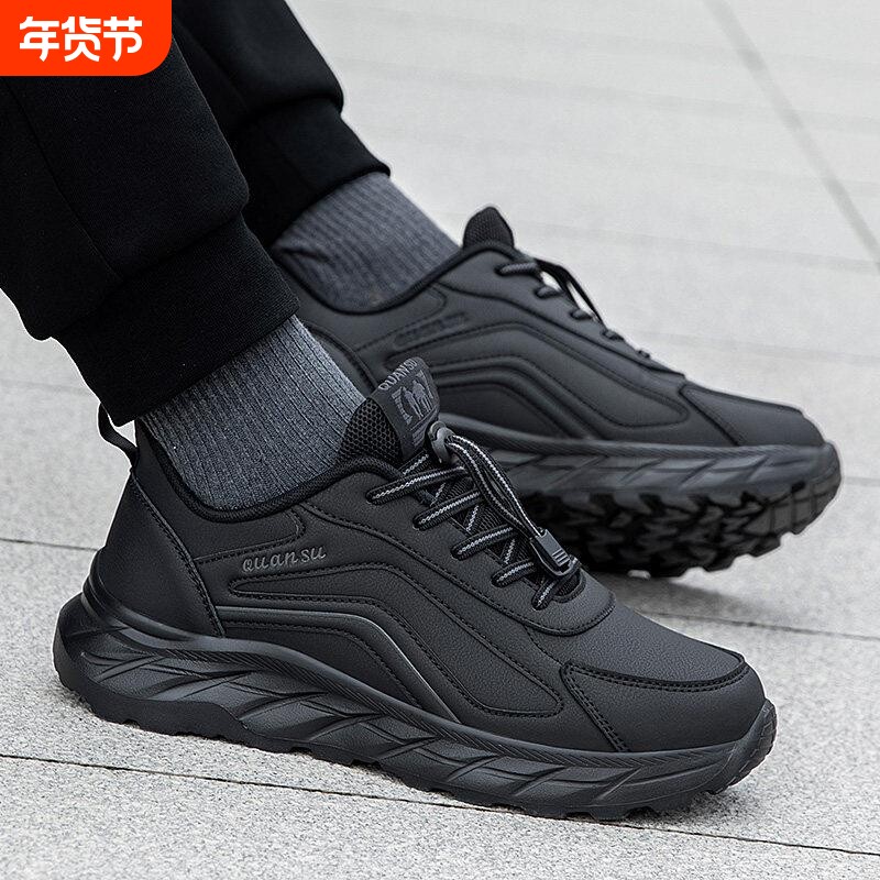 寿足力老人鞋男一脚蹬中老年爸爸健步鞋春秋季皮面防水软底妈妈鞋