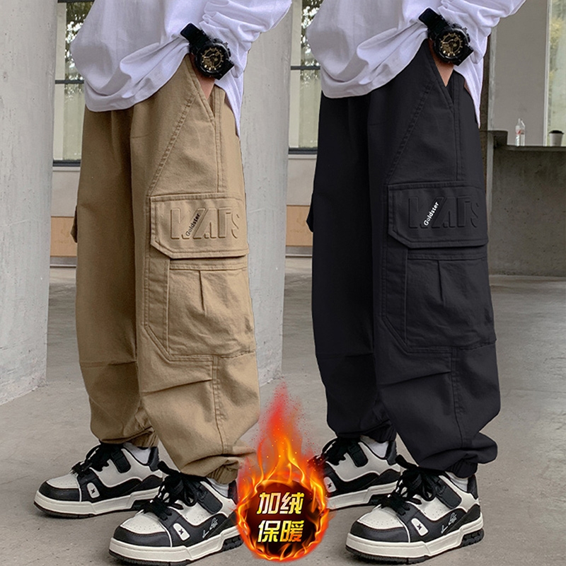 男童休闲工装裤秋冬加绒加厚束脚长裤2025新款儿童大童初中生男孩