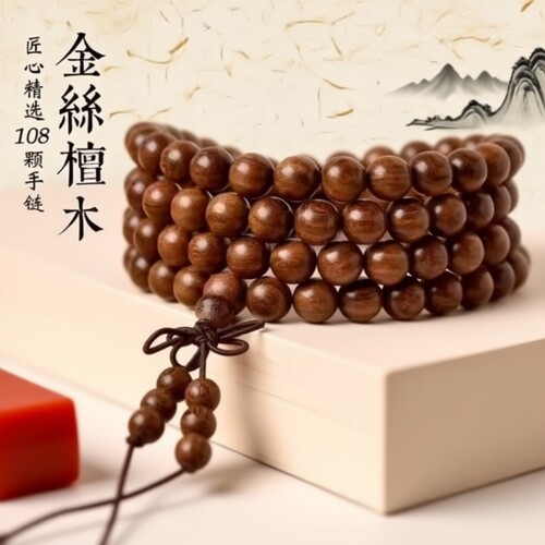 金丝檀木沉水老料木念珠手链文玩佛珠链黑檀绿檀血檀木精致原木