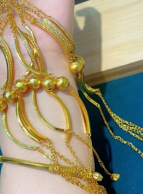 沙金镶锆石拉丝小金球手链女沙金