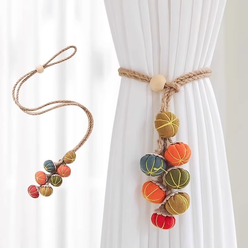 新款窗帘捆绑带卡通布艺南瓜串纱帘扎束带可爱挂球收纳扣麻绳挂件