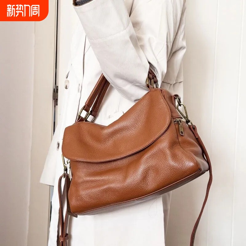 头层牛皮女包2026新款复古手提斜挎包休闲百搭单肩波士顿包纯皮