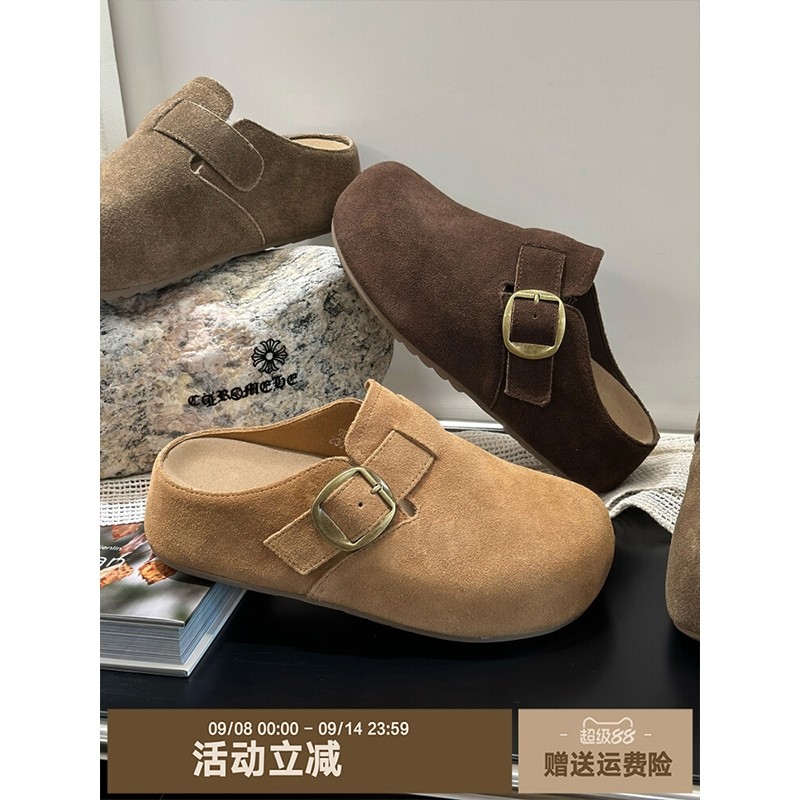厚底内增高勃肯鞋2025年秋季新款一脚蹬懒人博肯包头半拖鞋女外穿