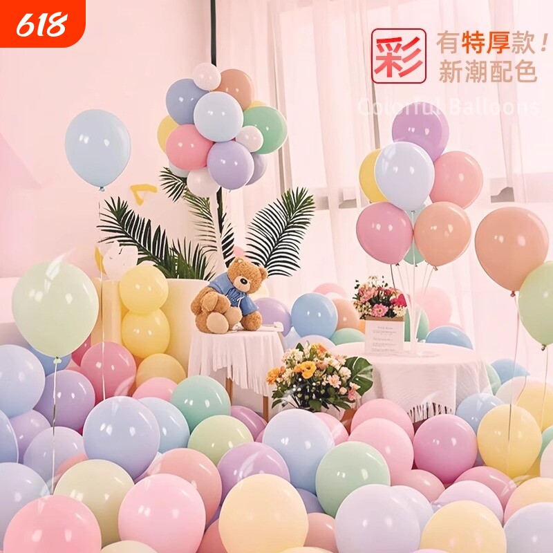 气球儿童无毒无味彩色加厚马卡龙生日场景布置装饰简单装扮浪漫