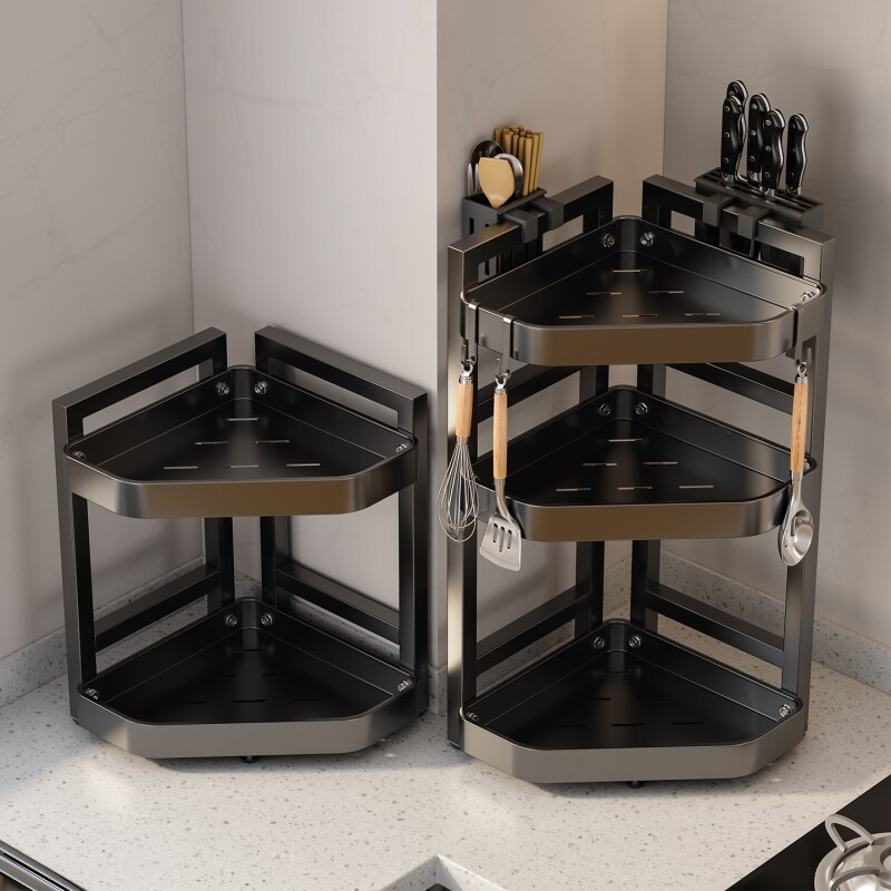 厨房收纳置物架多功能台面转角多层三角调料瓶免打孔拐角架子分层