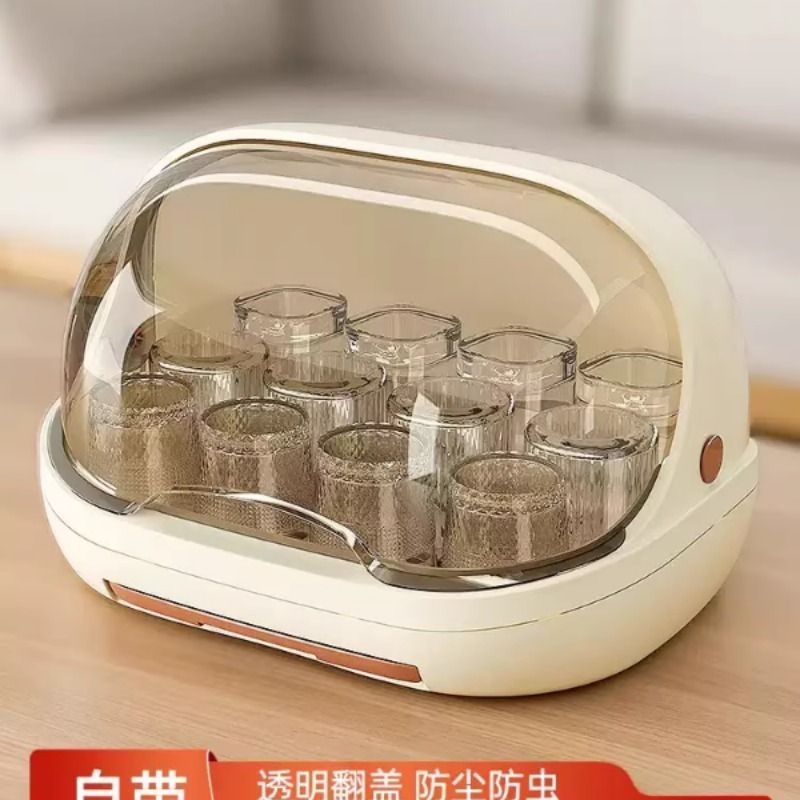 杯子收纳置物架带盖防尘水杯奶瓶收纳盒玻璃杯茶杯沥水托盘水杯架