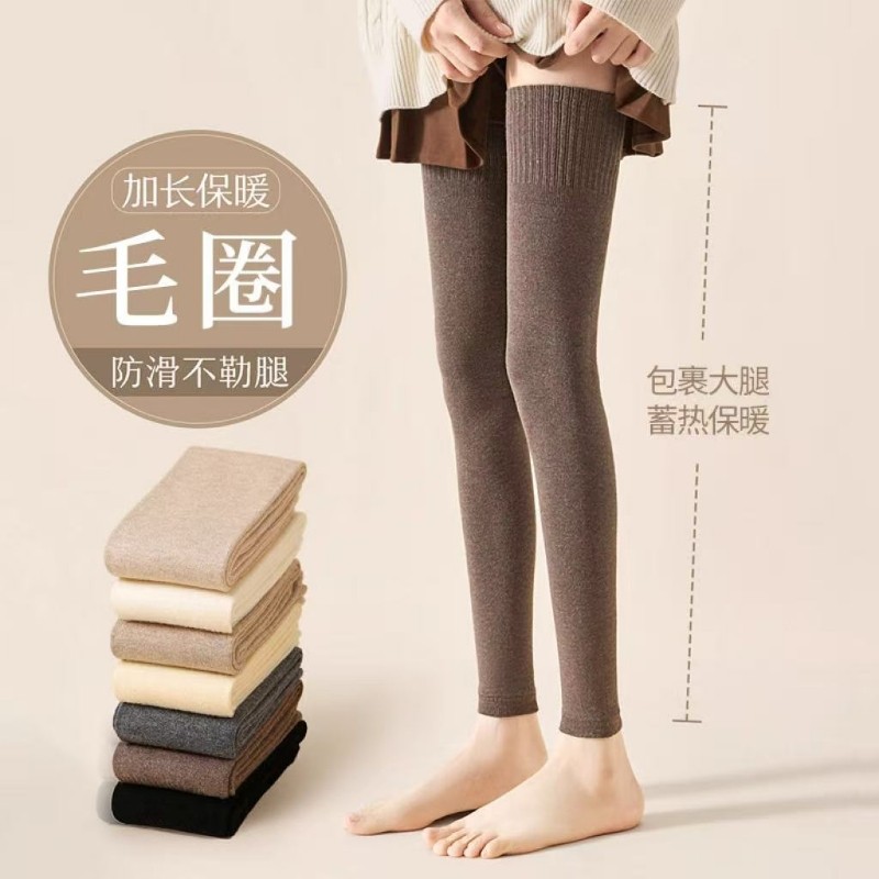 过膝袜女秋冬季长筒袜子保暖护膝过膝腿套冬季袜套毛圈肤色防滑