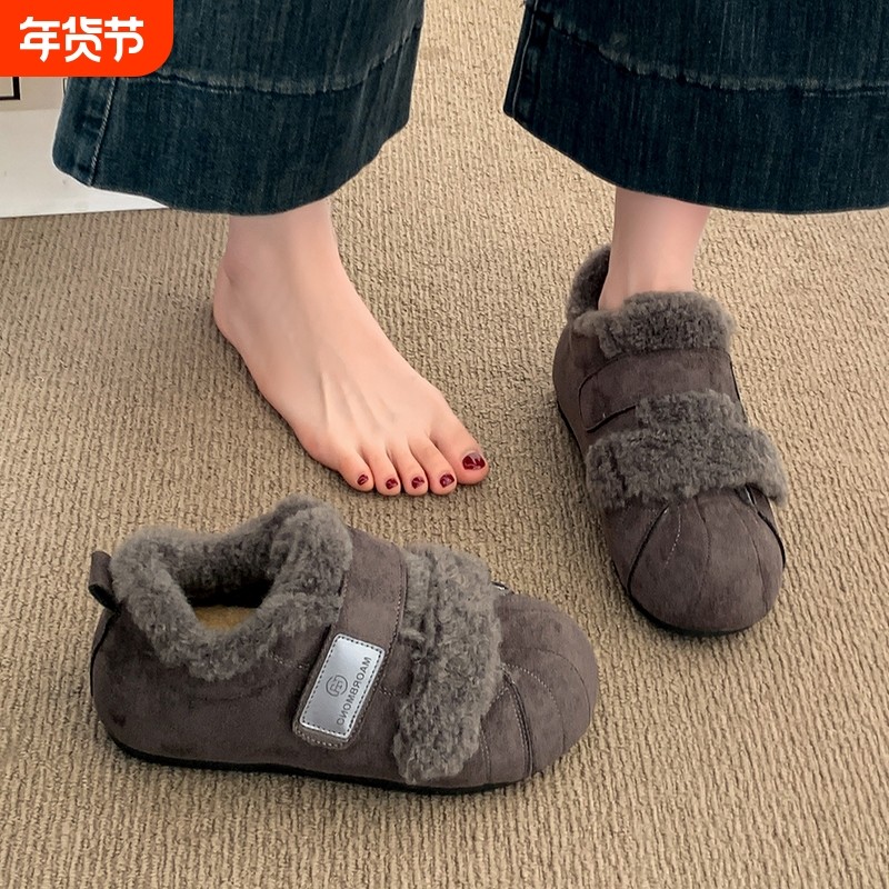 灰色豆豆勃肯鞋女加绒雪地靴2025新款爆款冬季保暖软底毛毛棉鞋子,女鞋,时尚雪地靴,淘宝优惠券,粉丝福利购,淘宝优惠卷