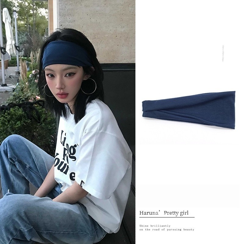 韩系纯色运动宽发带男女2025新款日常外戴头巾吸汗头戴发箍头套