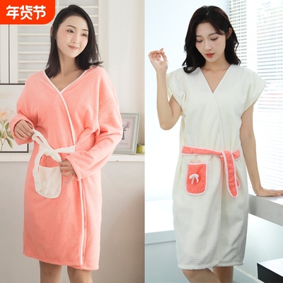 浴裙可穿式浴巾穿衣式可穿可裹女士吊带长款全身加厚吸水速干洗澡