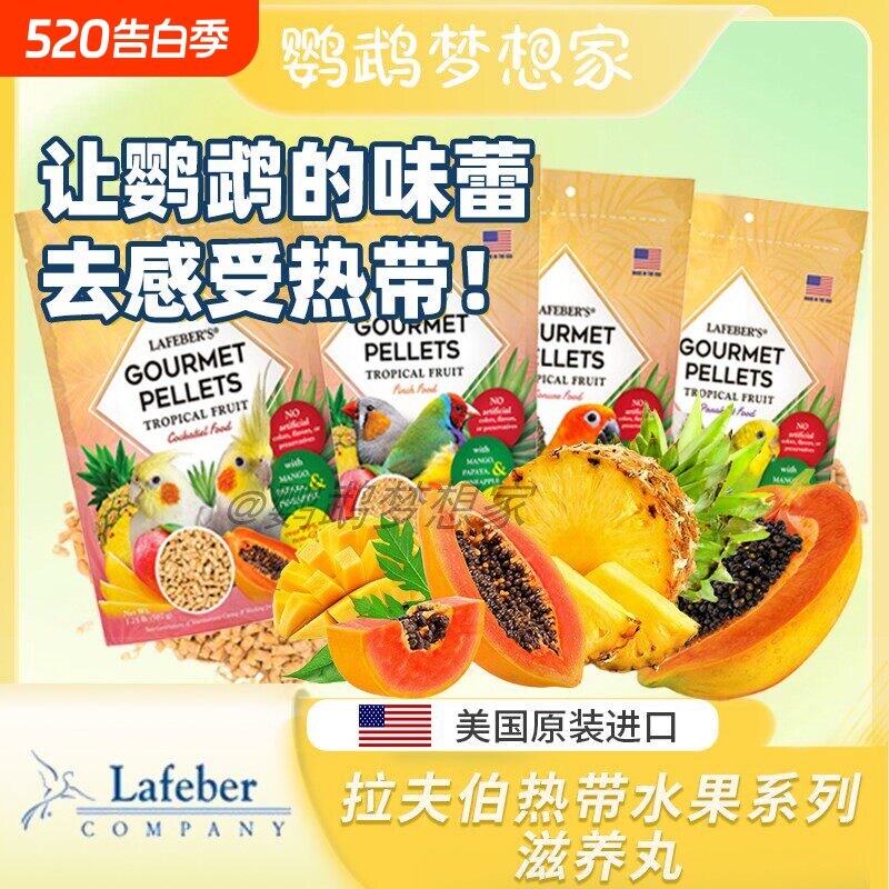 拉夫伯热带水果滋养丸鹦鹉主食鸟粮鸟食饲料颗粒中小型合成粮进口