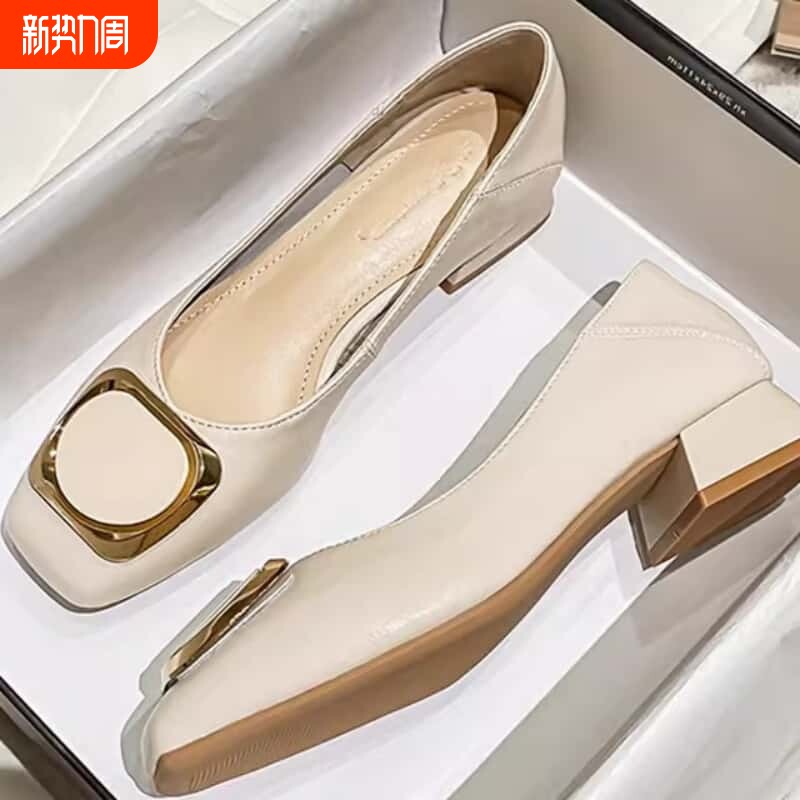 意尔康心选包鞋粗跟2026新款夏季仙女风瓢鞋浅口百搭中跟大尺码女