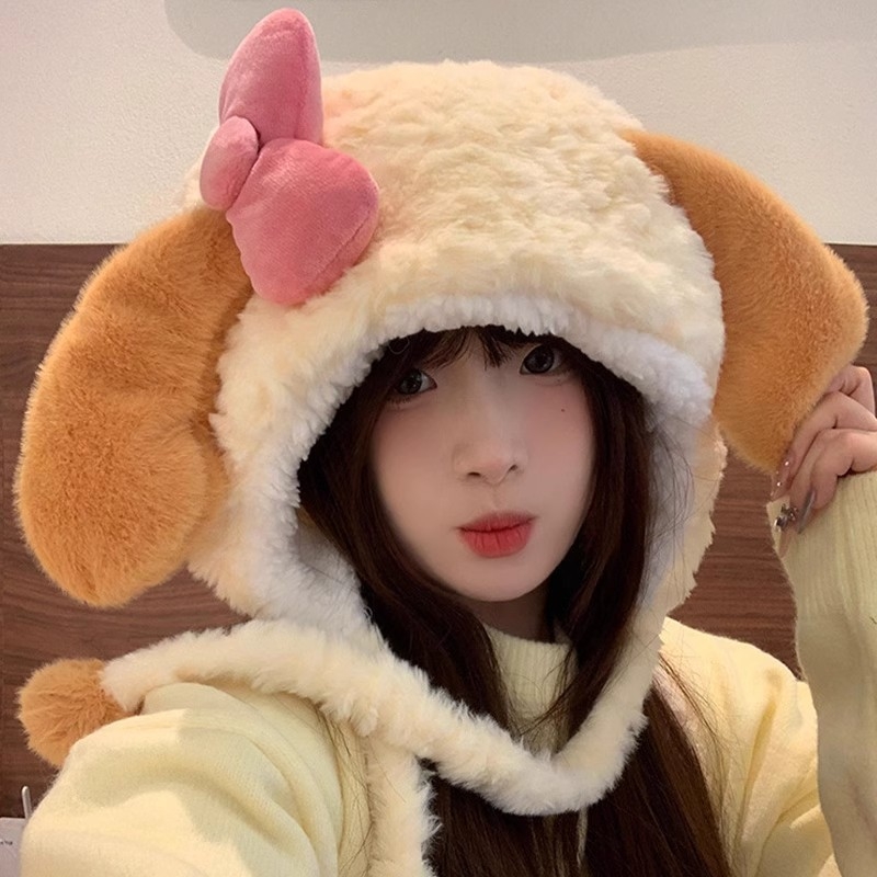 可爱饼饼毛绒雷锋帽子女2025新款秋冬季加厚保暖百搭显脸小护耳帽