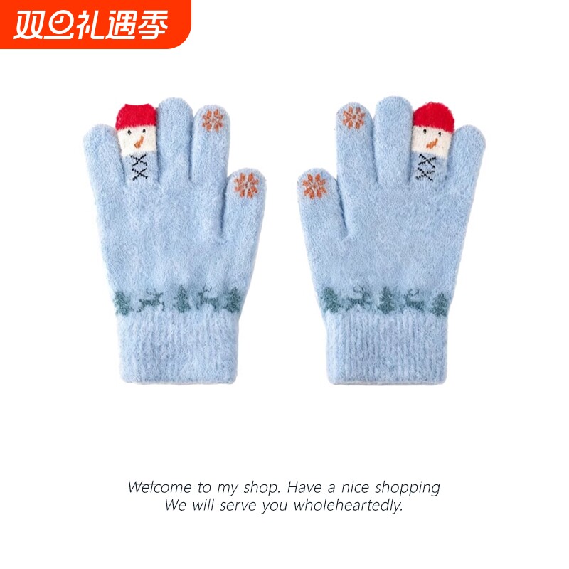 2025新款圣诞节冬季糖果色手套男女防寒保暖毛绒针织情侣可触屏
