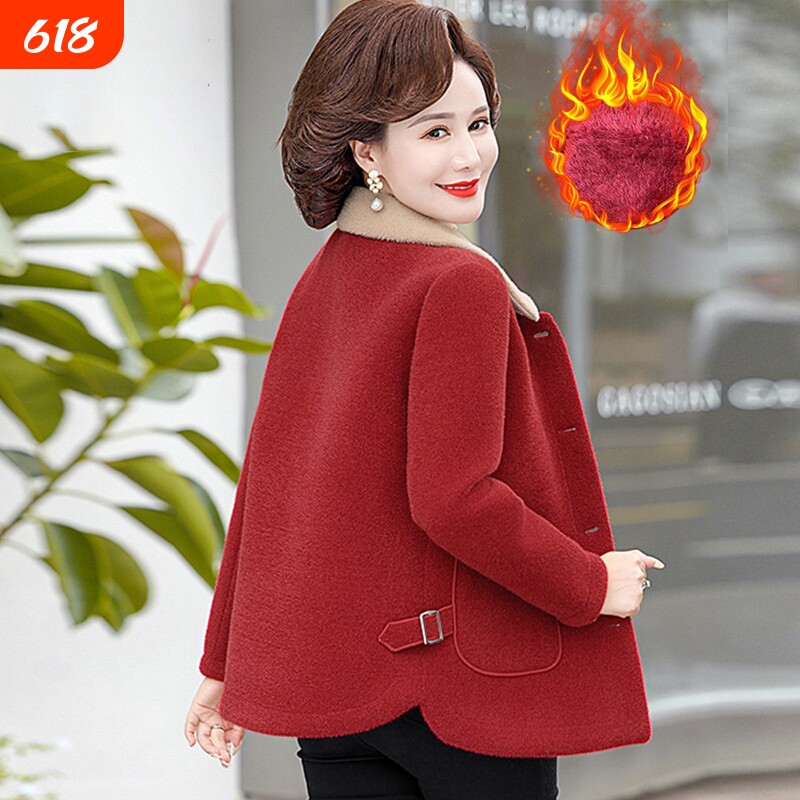 2024新款妈妈冬装外套秋冬季加绒毛呢洋气衣服中老年女水貂绒大衣