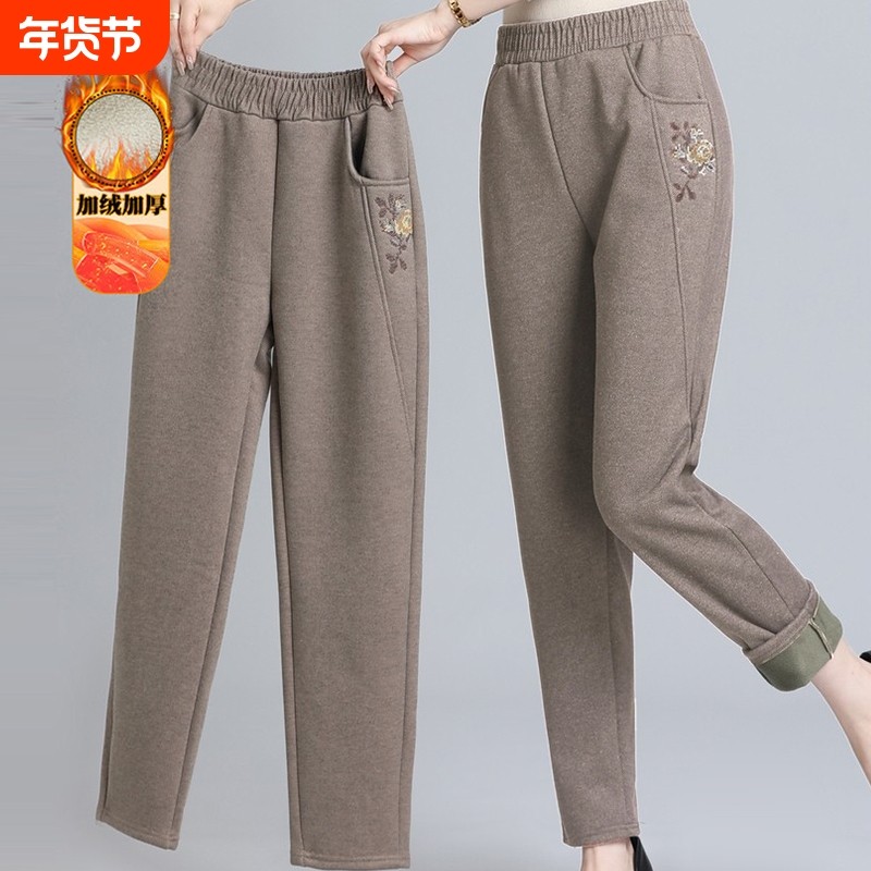 妈妈冬装加绒裤子中年女装洋气加厚休闲裤中老年奶奶冬季保暖女裤