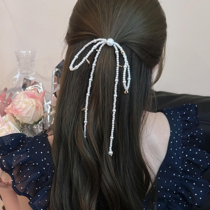 法式精致串珠蝴蝶结发夹女2024新款后脑勺半扎发发卡气质发簪发饰
