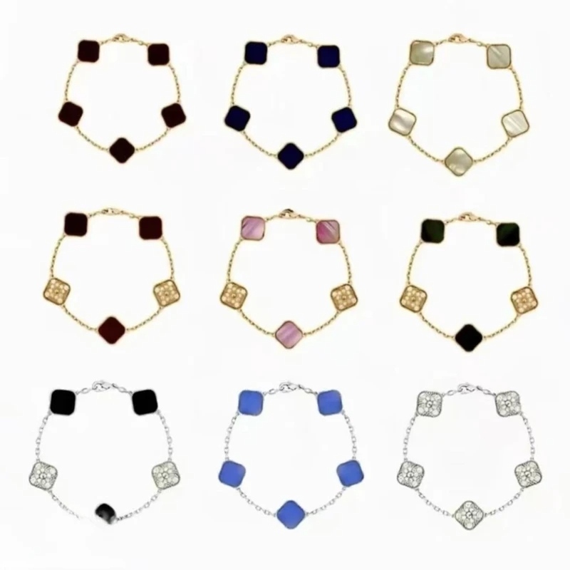 红玉髓四叶草玫瑰金贝母黄金首饰五花手链女18K玫瑰金轻奢送礼物