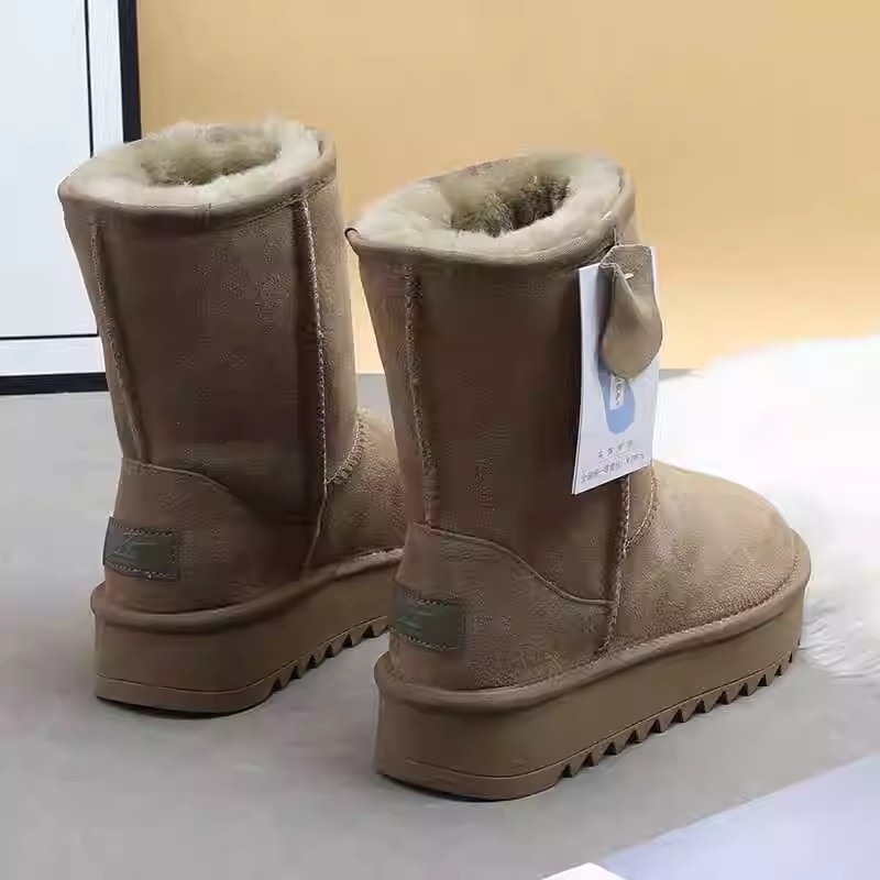 全羊毛厚底雪地靴女中筒2025冬新款皮毛一体防滑东北加绒保暖棉鞋